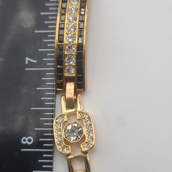 Camrose Kross Bracelet JBK Gold Tone Black Rhinestone With Box 8" - Picture 13 of 15